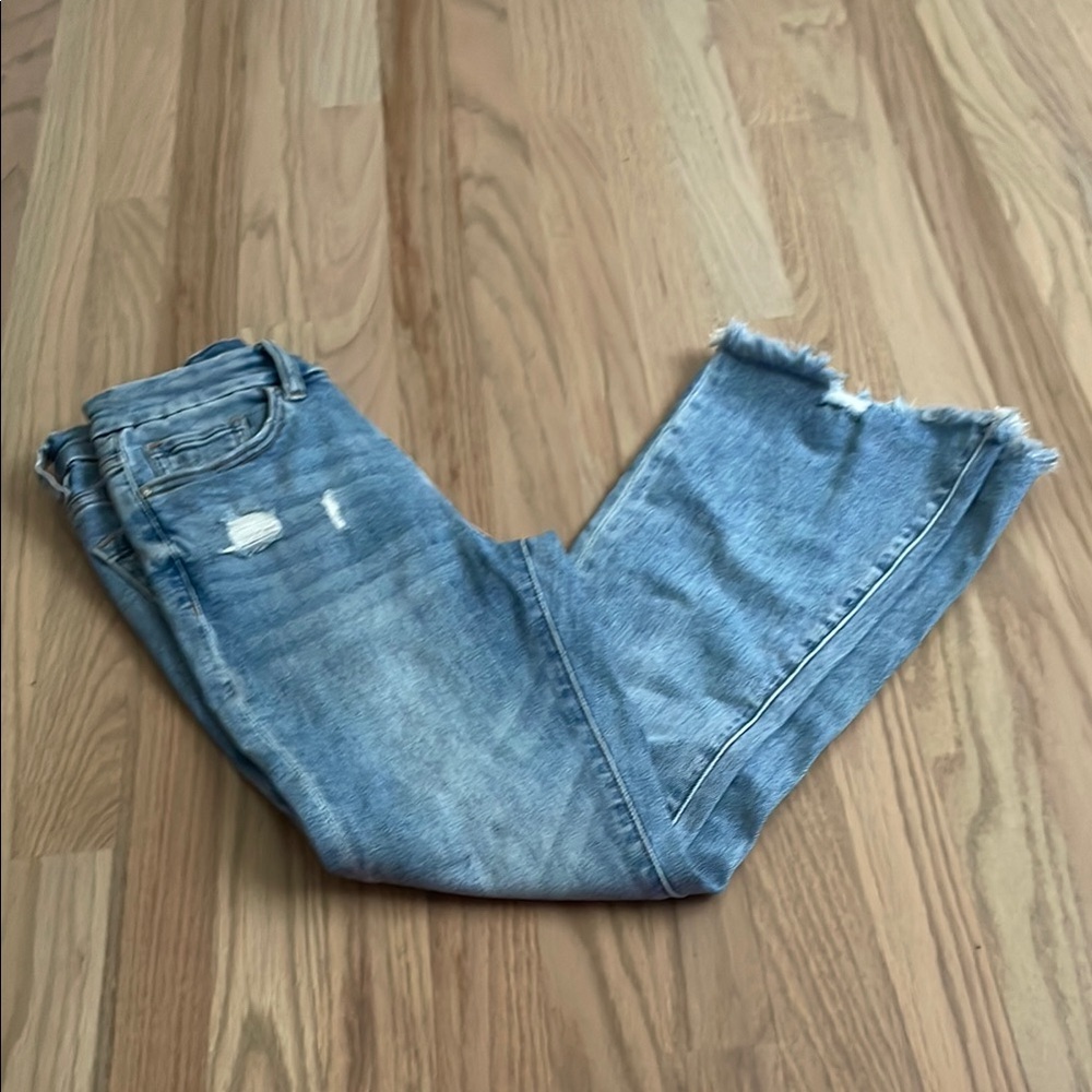 Mica Women’s Classic Blue Flare Jeans with Distressed Hem Size 25